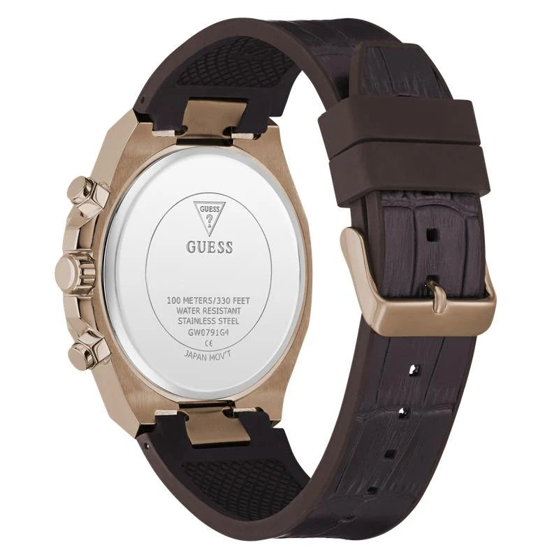 Guess Equity Chronograph Quartz Blue Dial Rose Gold Tone Stainless Steel Watch (GW0791G4)
