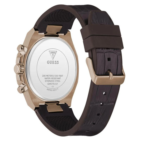 Guess Equity Chronograph Quartz Blue Dial Rose Gold Tone Stainless Steel Watch (GW0791G4)