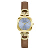 Guess Gabby Quartz Blue Dial Gold-Tone Cushion Case Brown Leather Watch (GW0938L2)