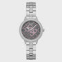 Grey pyramid-stud dial women's watch with crystal-set bezel and stainless steel bracelet