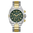 GUESS Traction chronograph with green textured dial and two-tone stainless steel bracelet