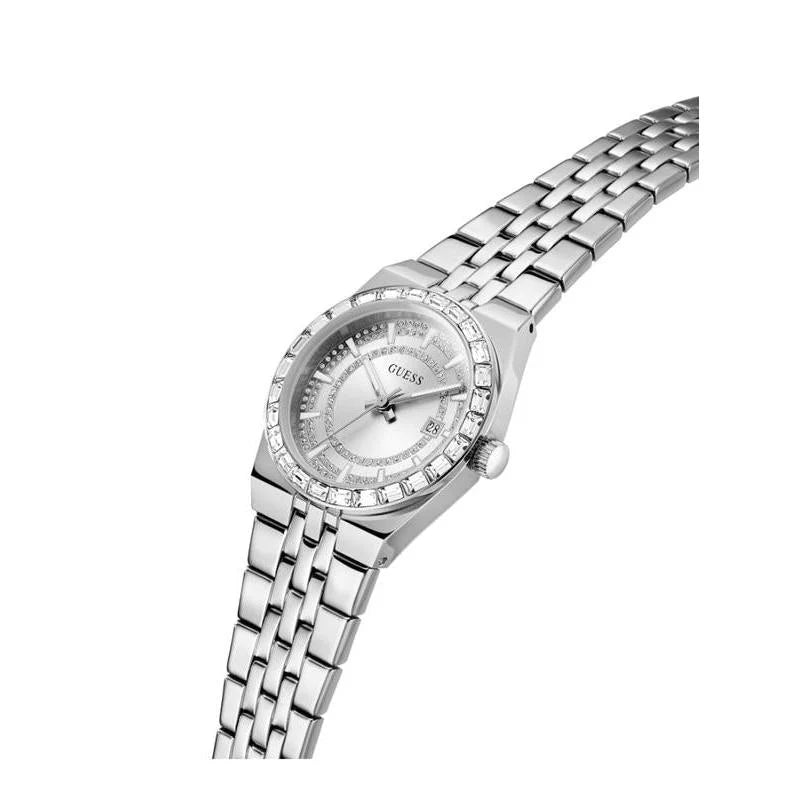 Guess Crystal Recycled Steel Quartz Silver Dial Ladies Watch (GW1119L1)