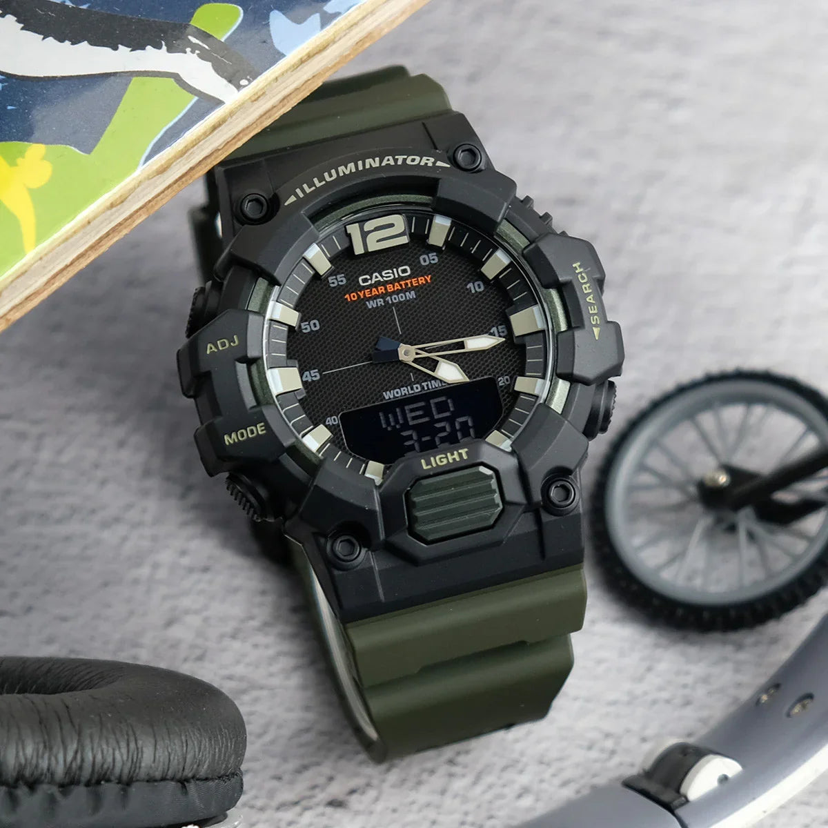Casio HDC-700-3A Quartz Analog-Digital World Time Black Dial Olive Green Resin Watch (HDC-700-3A)