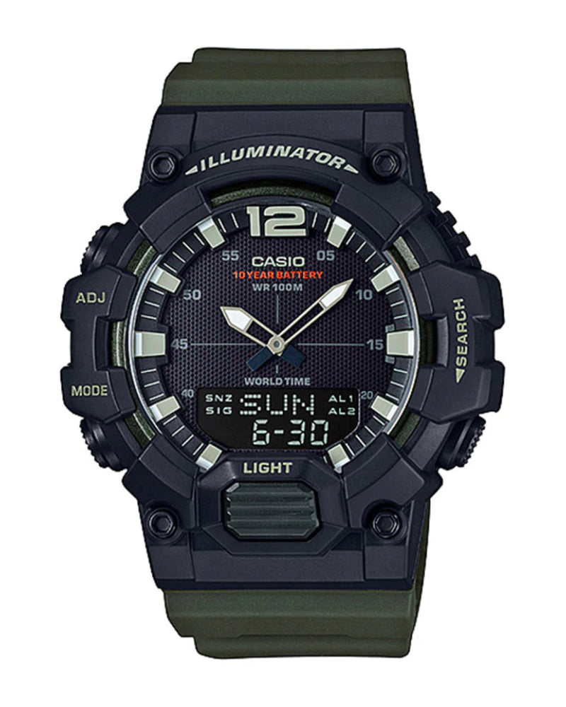 Casio HDC-700-3A Quartz Analog-Digital World Time Black Dial Olive Green Resin Watch (HDC-700-3A)