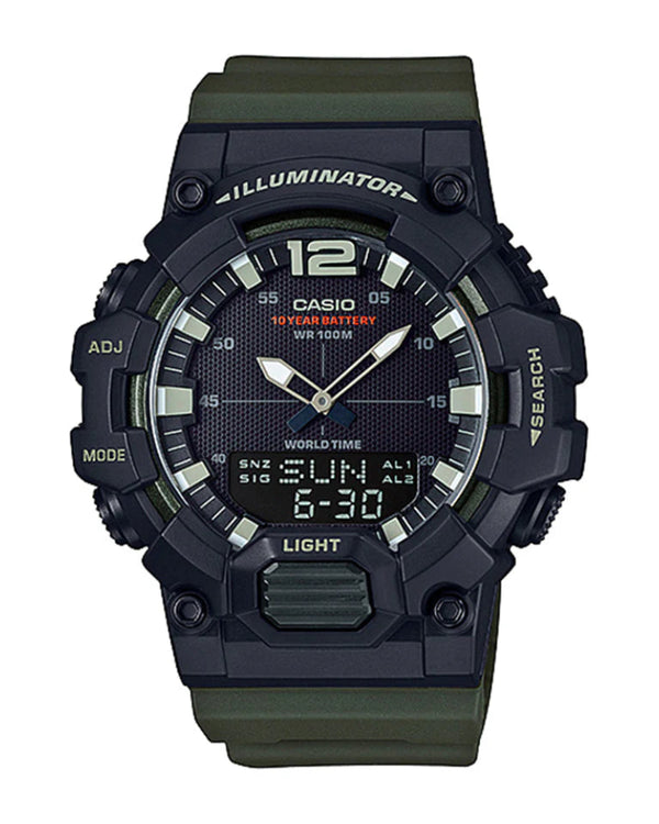 Casio HDC-700-3A Quartz Analog-Digital World Time Black Dial Olive Green Resin Watch (HDC-700-3A)