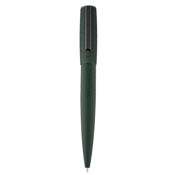 Hugo Boss green ballpoint pen with crocodile-textured cap and chrome accents