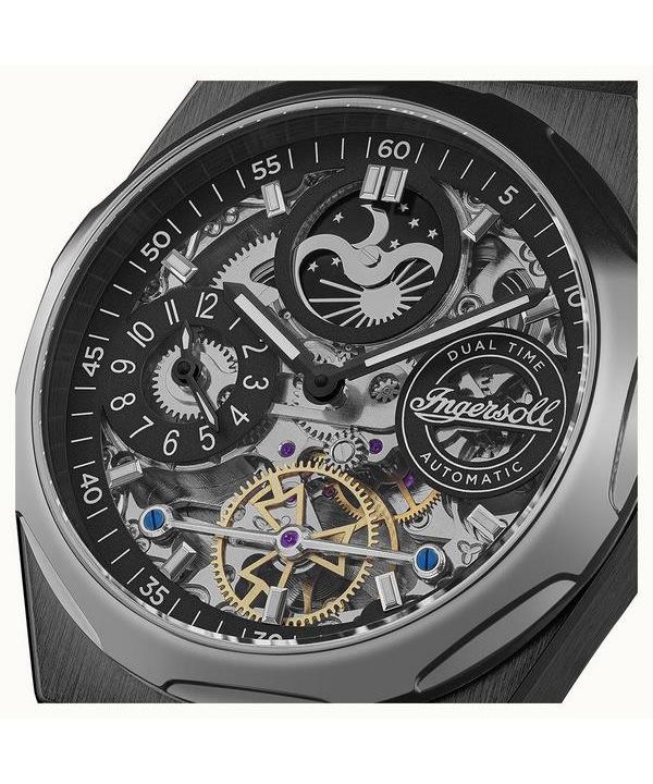 Ingersoll Broadway Dual Time Automatic Skeleton Black PVD Ceramic Watch (I12908)