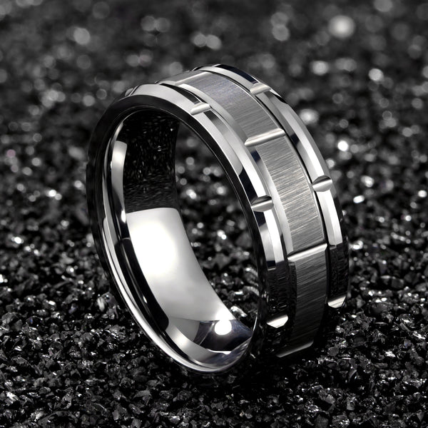 Tungsten Silver Brushed Beveled Edge Ring