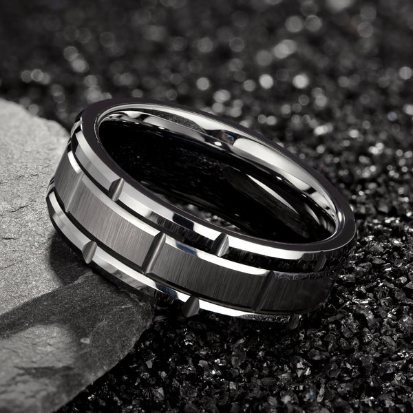Tungsten Silver Brushed Beveled Edge Ring