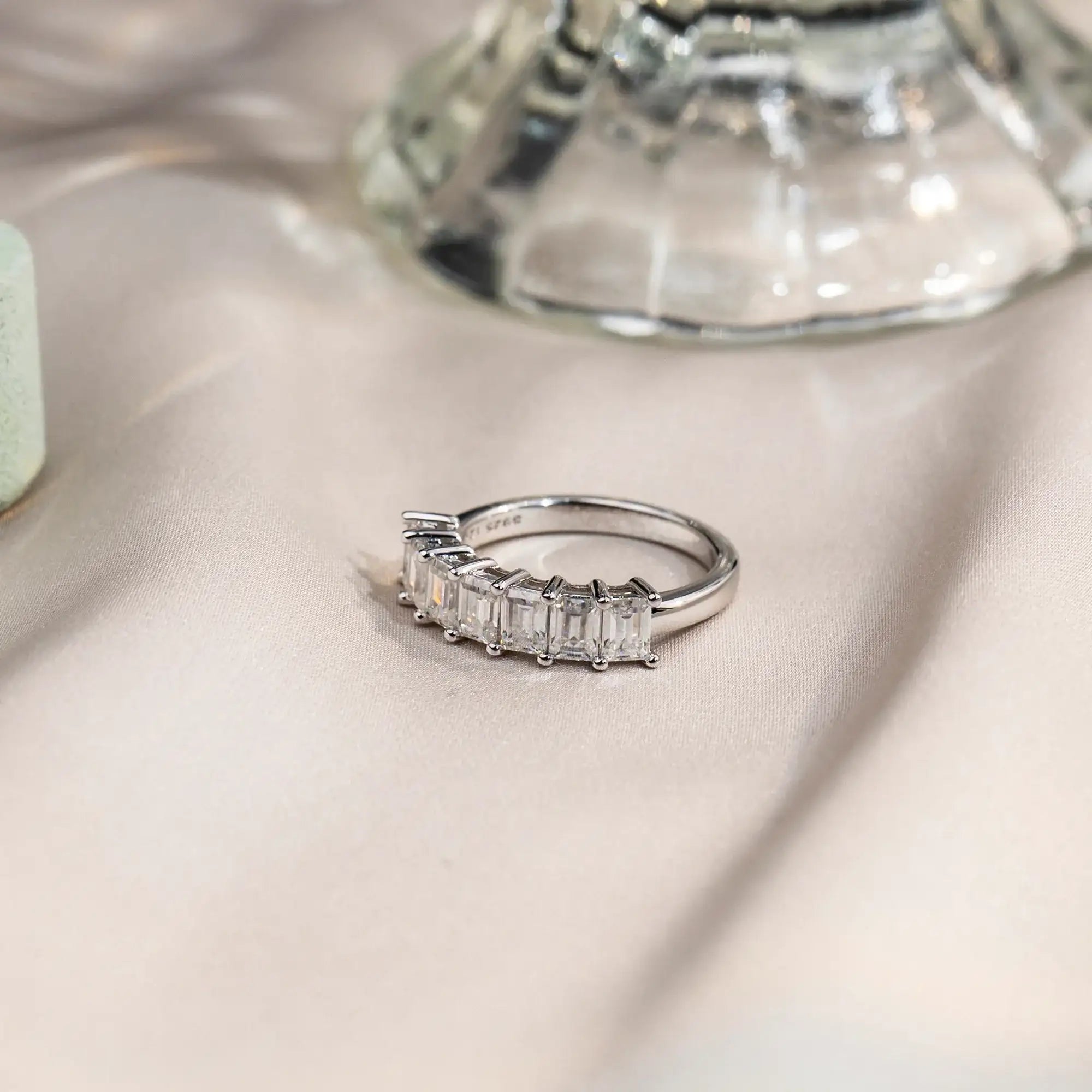 Emerald Cut Eternity Moissanite  Ring