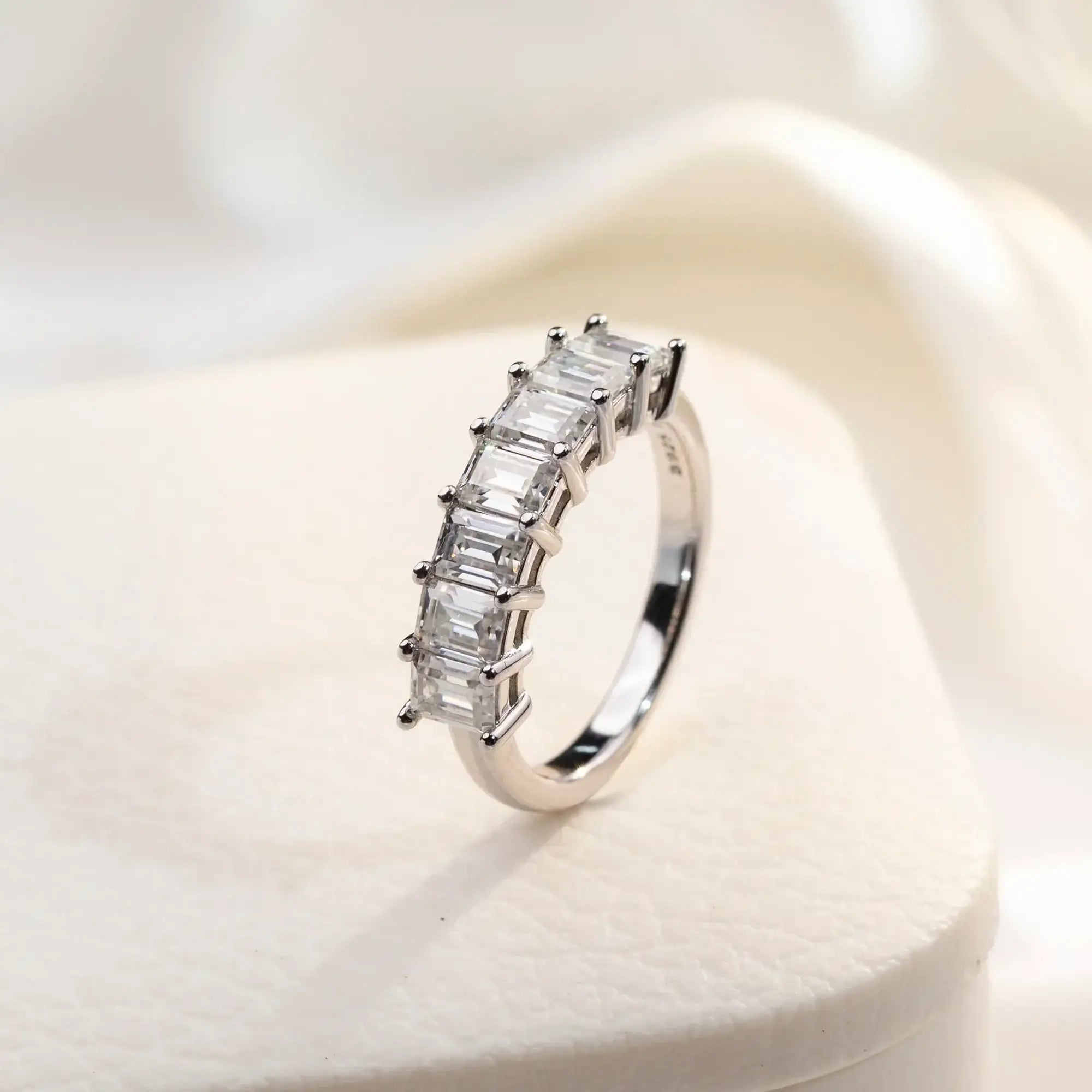Emerald Cut Eternity Moissanite  Ring