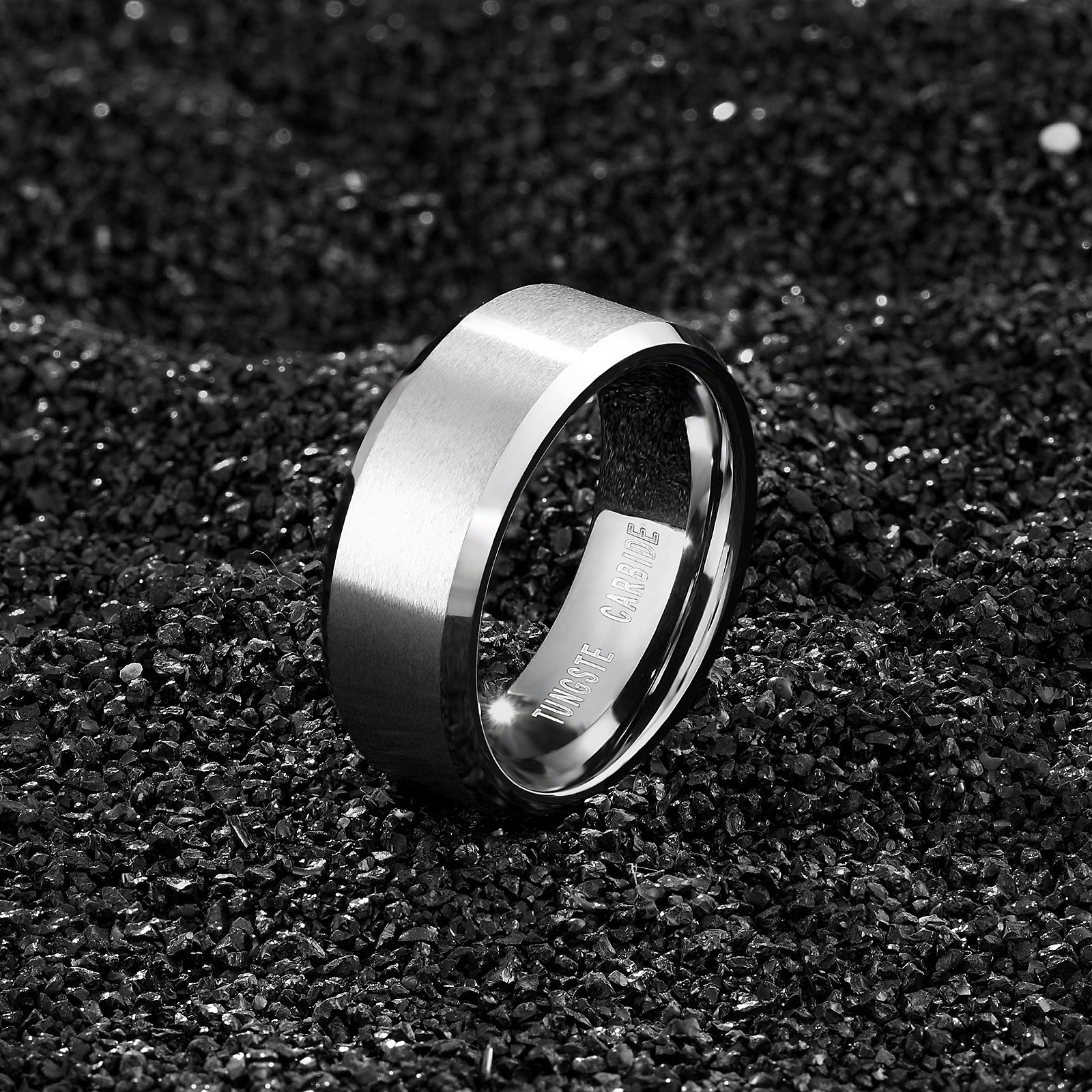 Tungsten Silver Grey Beveled Ring