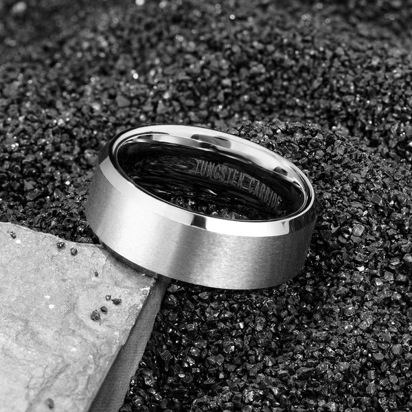Tungsten Silver Grey Beveled Ring