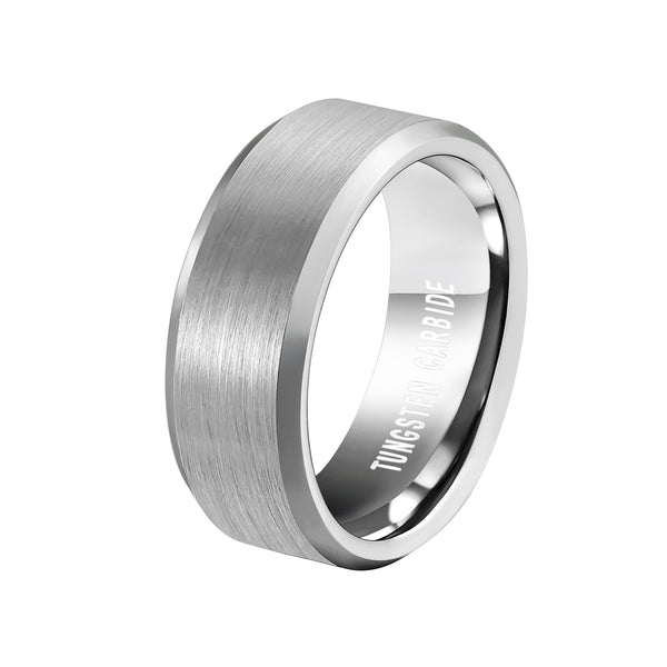 Tungsten Silver Grey Beveled Ring