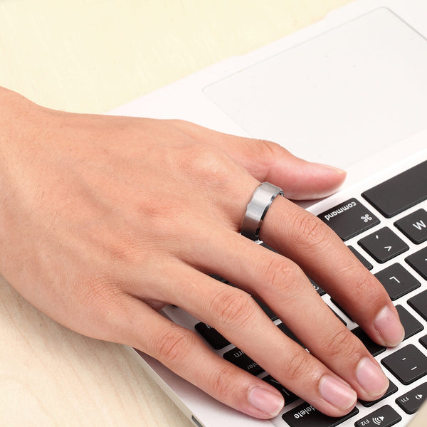 Tungsten Silver Grey Beveled Ring