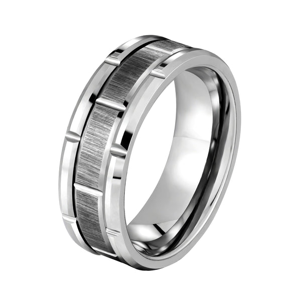 Tungsten Silver Brushed Beveled Edge Ring