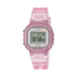 Casio LA-20WHS-4ADF translucent pink resin digital watch with square case and LED illuminator display