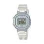 Casio LA-20WHS-7ADF digital watch with white translucent resin case and bracelet, LED illuminator, and stopwatch function