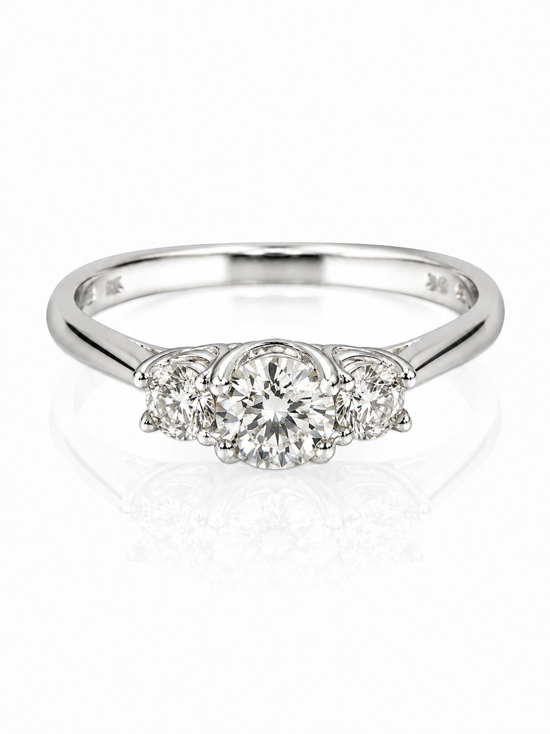 9ct white gold three stone engagement ring with 1.05ct lab grown diamond centre stone and side stones