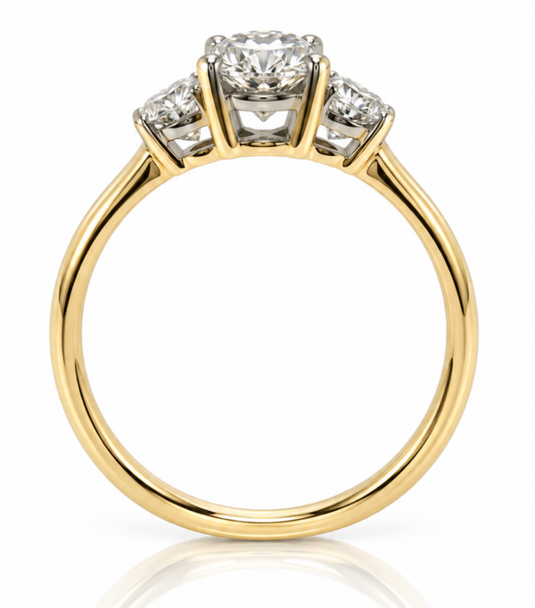 9ct Yellow Gold 1.50ct Oval Lab Grown Diamond Three Stone Ring (LR50)