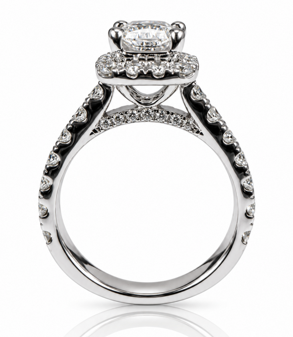 9ct White Gold 2.1ct Radiant Cut Lab Grown Diamond Halo Engagement Ring (LR54)