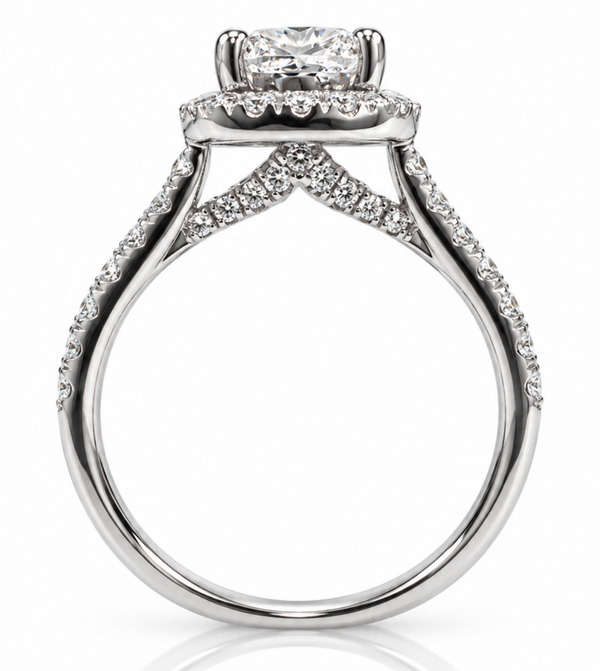 9ct White Gold 1.5ct Cushion Cut Lab Grown Diamond Halo Engagement Ring (LR66)