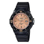 Casio LRW-200H rose gold sunray dial with black timer bezel and resin strap