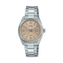 Casio Enticer LTP-1302DD-4A2VDF women's quartz watch with rose dial, Roman numeral markers, date display, fluted bezel and stainless steel bracelet
