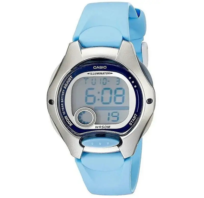 Casio Illuminator LW-200-2BVDF digital watch with blue dial, stainless steel case and light blue resin strap