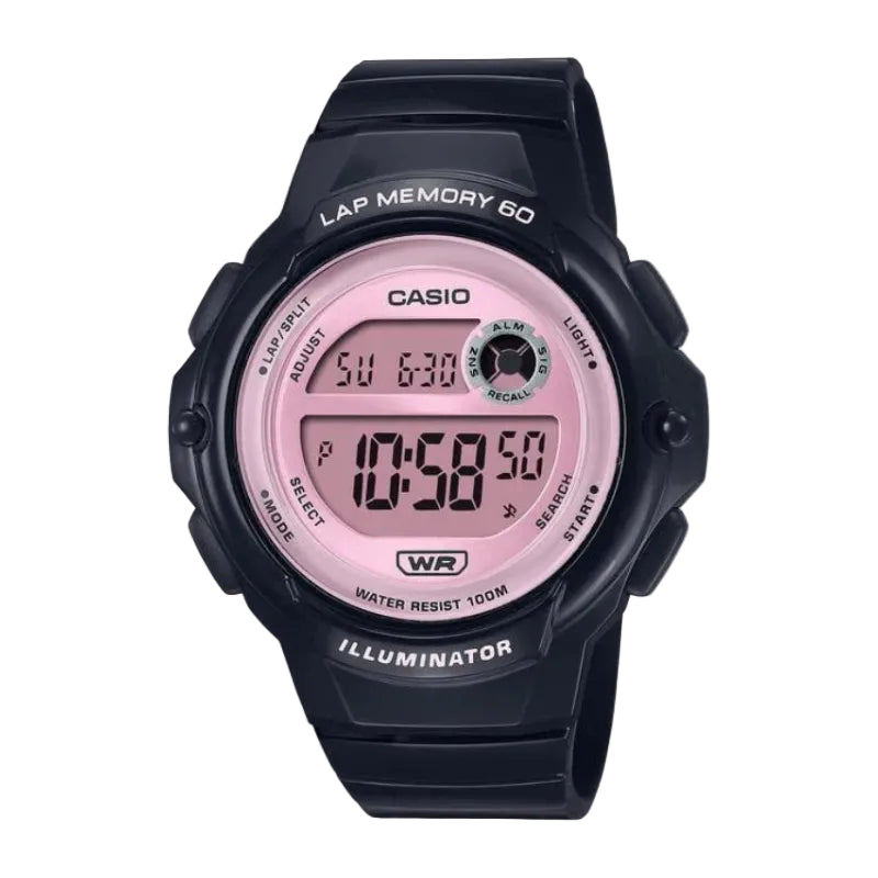 Casio LWS-1200H-1A2 Digital 100m Water Resistant Pink Dial Black Resin Watch