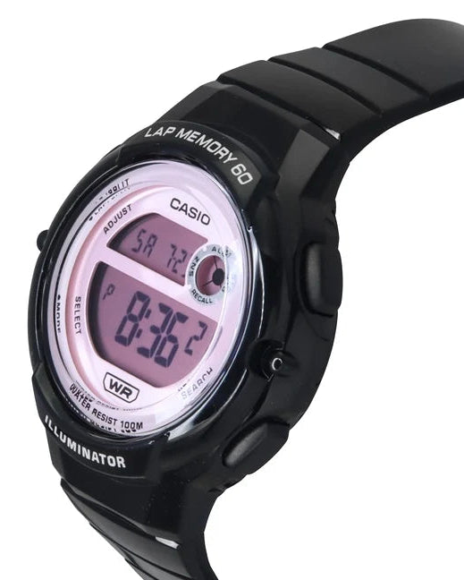 Casio LWS-1200H-1A2 Digital 100m Water Resistant Pink Dial Black Resin Watch
