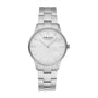 Obaku Lyng Lille V247LXCWSC quartz watch with white dial and stainless steel bracelet on white background