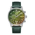 Police Lanshu PEWJF2203307 quartz chronograph watch with 48mm stainless steel case, green multi-textured dial, three sub-dials, and green leather strap