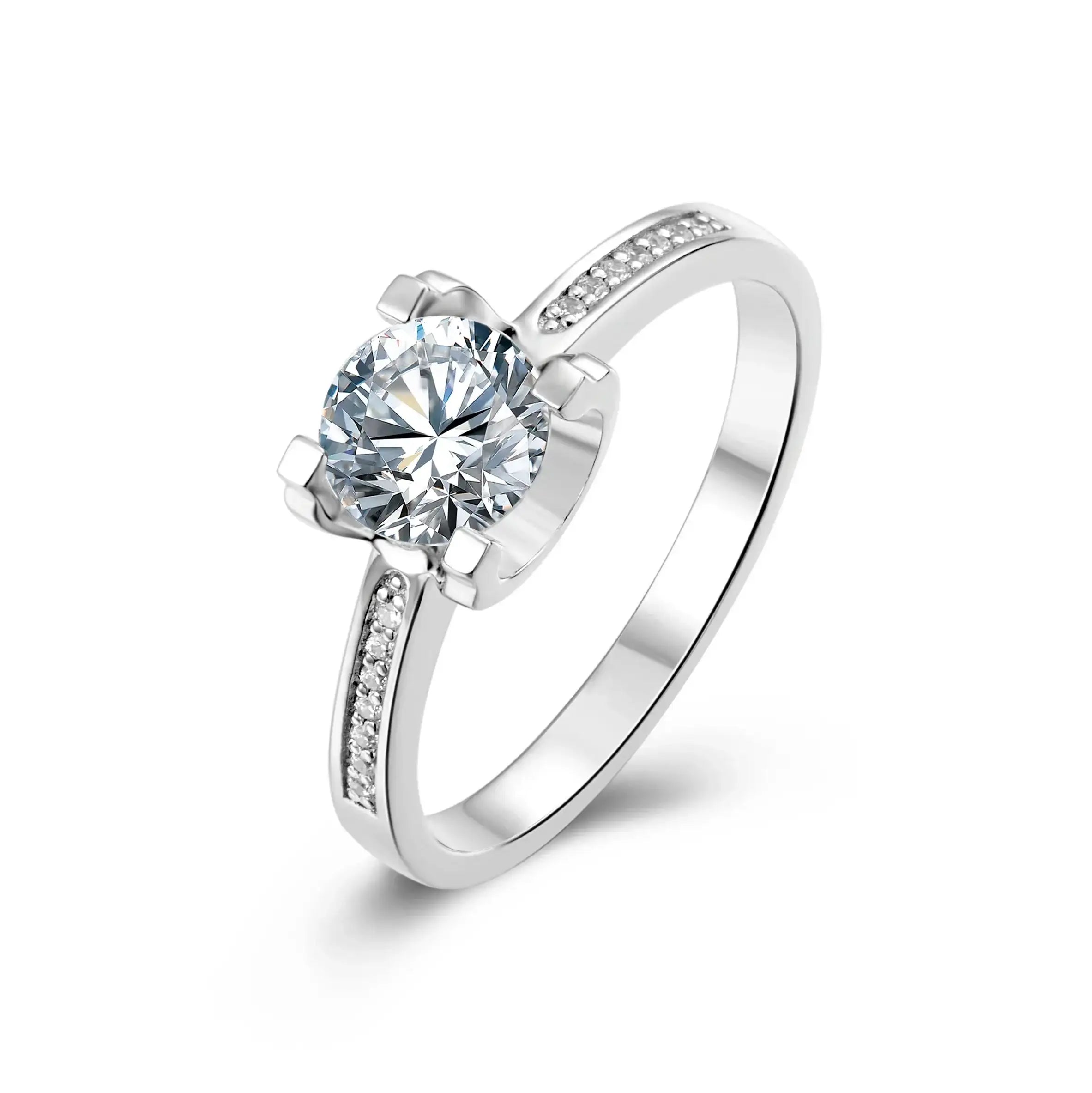 Sterling Silver 1.00ct Round Moissanite 4-Claw Solitaire Engagement Ring (MO82) - Cassim & Co South Africa