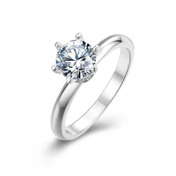 6 Claw 1ct Round Moissanite Ring – M09A