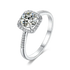 1ct round moissanite engagement ring with cushion halo and pavé band in sterling silver