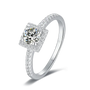 0.50ct round brilliant moissanite engagement ring with square halo setting and pavé band in sterling silver from Cassim & Co Johannesburg