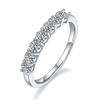 Sterling silver seven stone moissanite eternity ring with round brilliant cut stones in four-prong settings