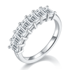 Sterling silver emerald cut moissanite eternity ring with seven prong set stones