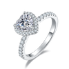 Sterling silver 1 carat heart-shaped moissanite halo engagement ring with pavé band by Cassim & Co.