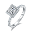 1ct princess cut moissanite halo engagement ring in sterling silver with pavé band by Cassim & Co.