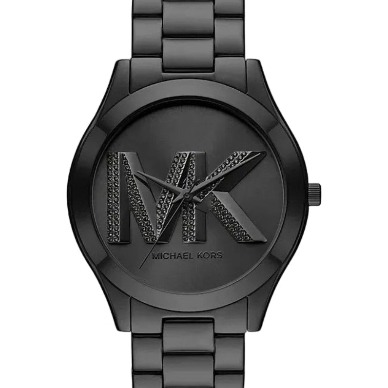 Michael Kors Slim Runway MK4734 black dial watch on Black IP steel bracelet