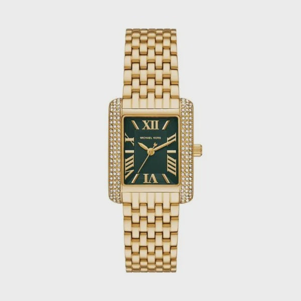 Michael Kors Emery MK4742 rectangular green dial gold-tone steel quartz watch