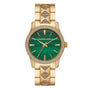 Michael Kors Runway MK7390 38mm green malachite dial gold-tone steel bracelet watch with pavé crystal bezel