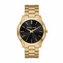 Michael Kors Slim Runway MK8621 44mm black sunray dial gold-tone steel bracelet watch
