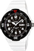 Casio MRW-200HC-7BVDF diver watch with black dial, white resin case and bracelet, rotating bezel, and luminous hands