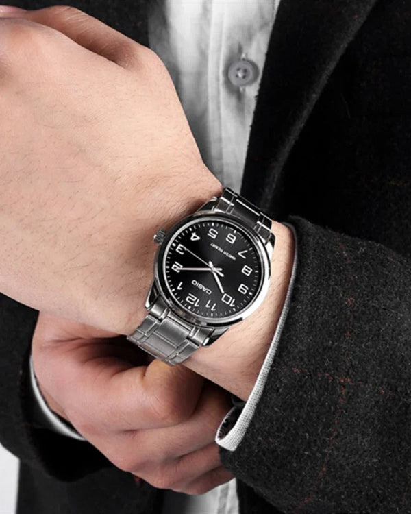 Casio MTP-V001D Quartz Black Dial Stainless Steel Watch (MTP-V001D-1BUDF)