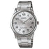 Casio MTP-V001D-7BUDF front view showing silver sunray dial and Arabic numerals