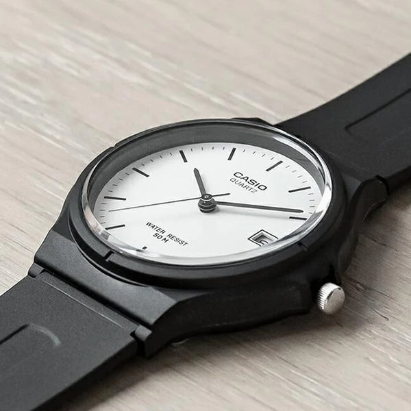 Casio MW-59-7BVDF Quartz White Dial Black Resin Strap Watch with Date (MW-59-7EVDF)