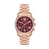 Michael Kors Lexington Lux MK7275 rose gold-tone chronograph watch with burgundy dial and crystal-set bezel on stainless steel bracelet